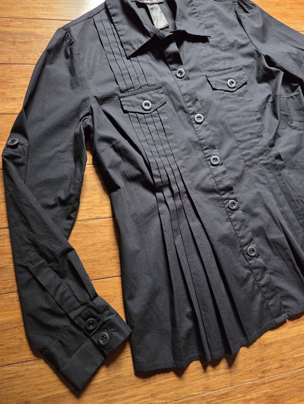 Black Pintuck Pleated Button Down Shirt Gothic Victorian Dark Academia Size 10